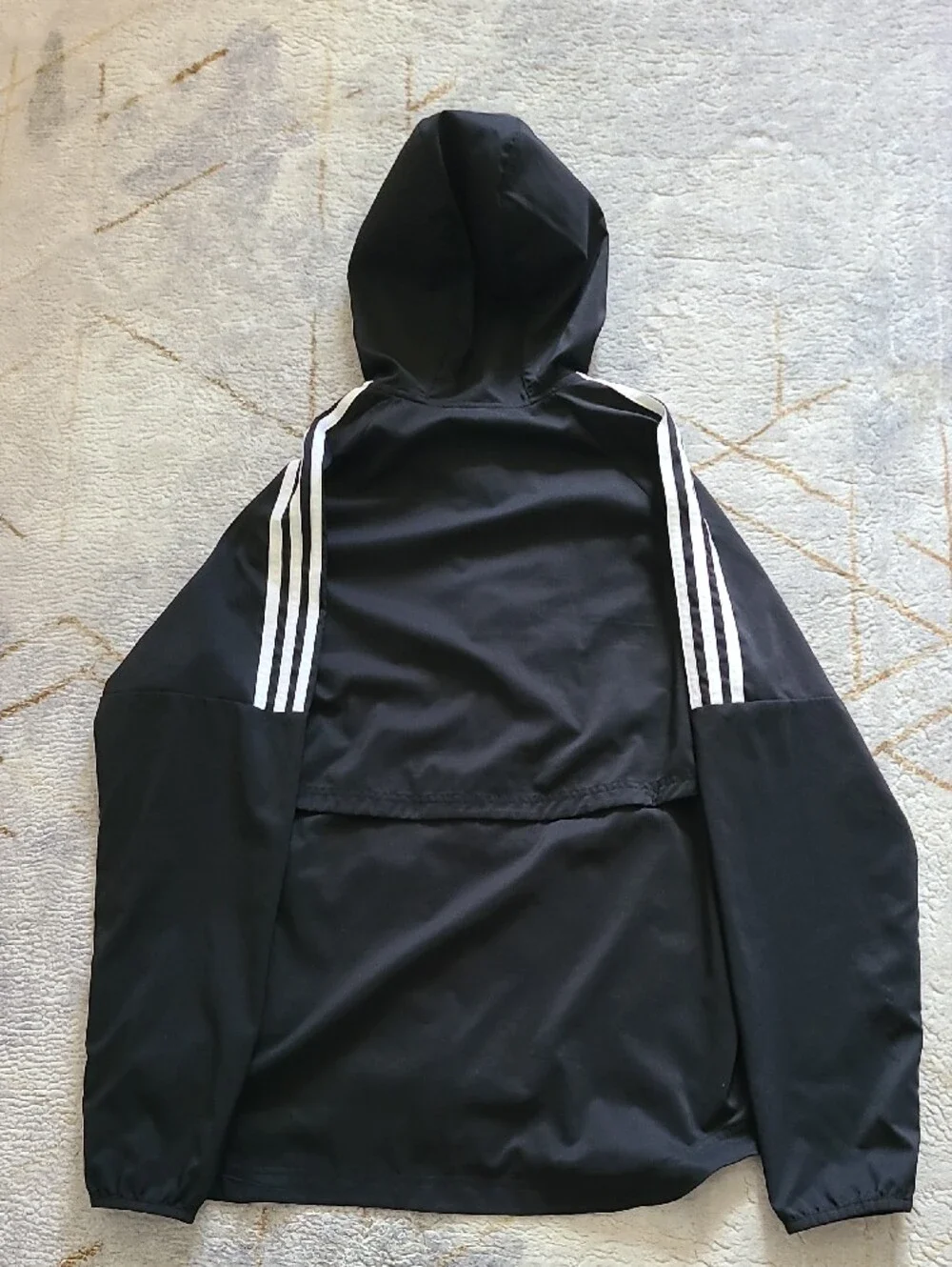 Adidas Men’s M Black 3 Stripe Running Windbreaker Hooded Vented Jacket
